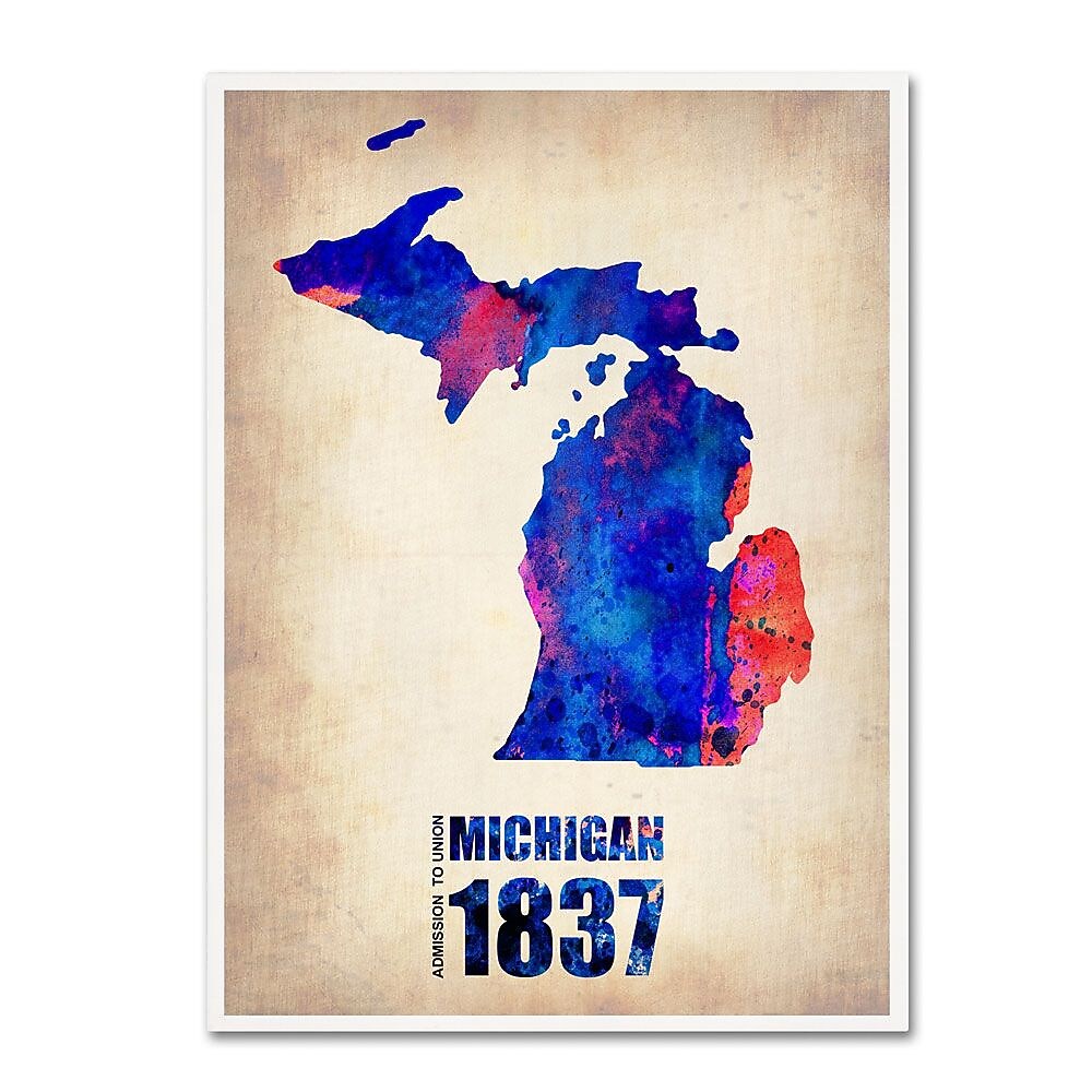 Trademark Fine Art 'Michigan Watercolor Map' 24" x 32" Canvas Art