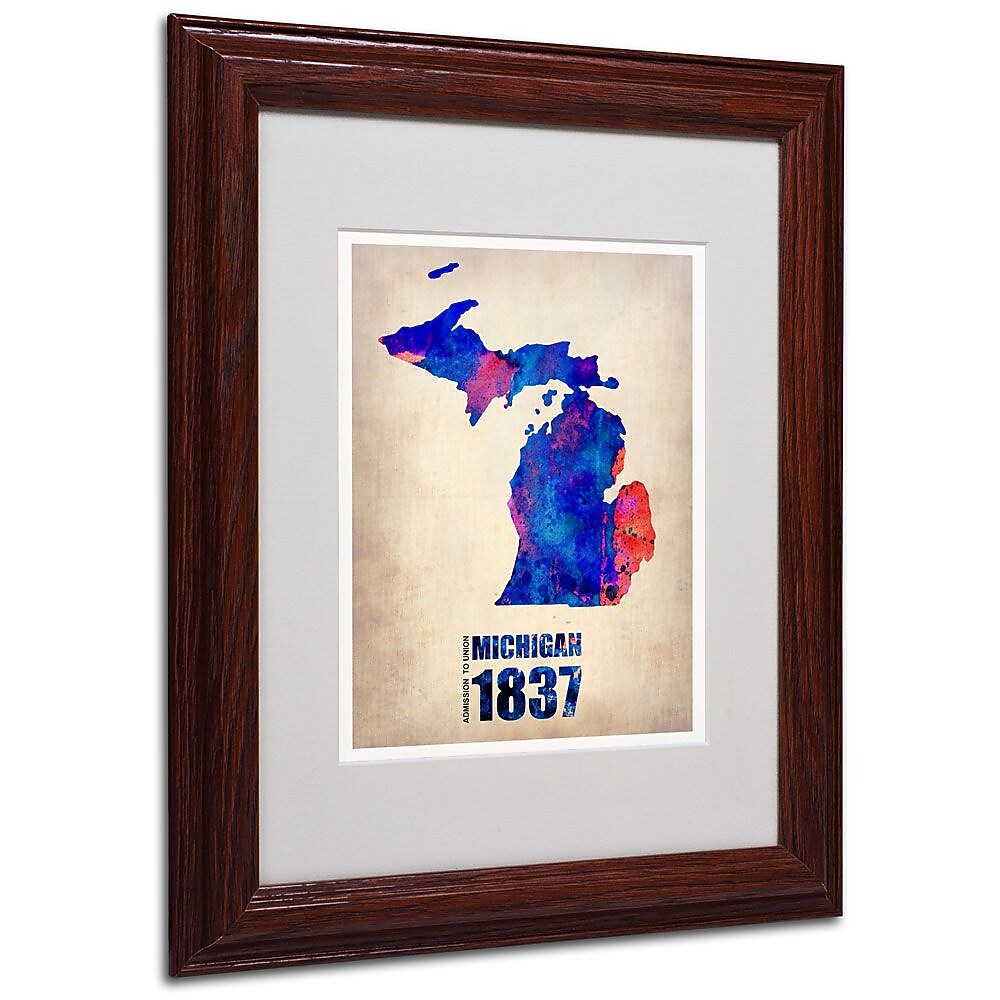 Trademark Fine Art 'Michigan Watercolor Map' 11" x 14" Wood Frame Art