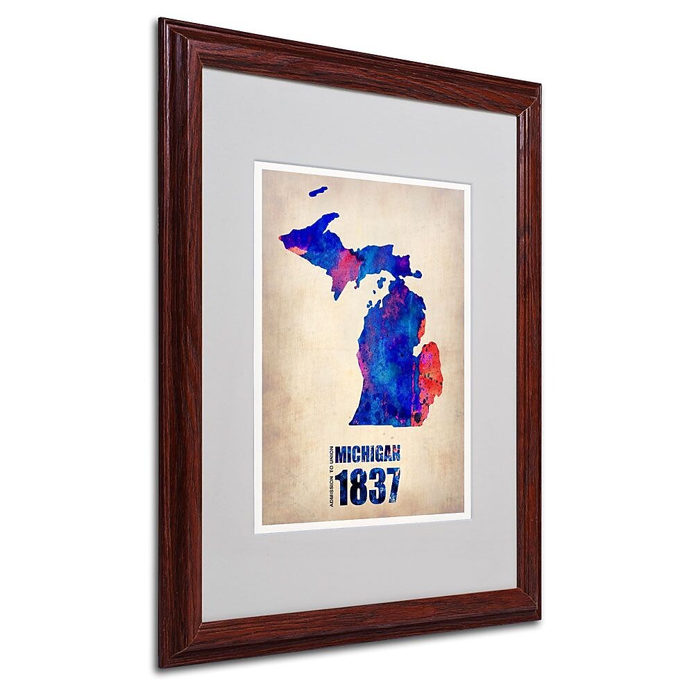 Trademark Fine Art 'Michigan Watercolor Map' 16" x 20" Wood Frame Art