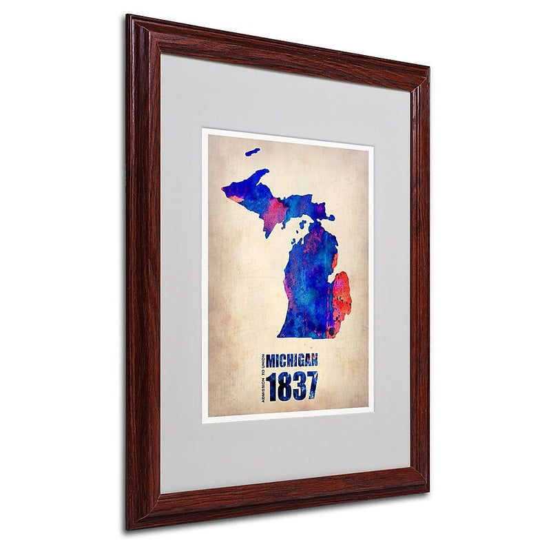 Trademark Fine Art 'Michigan Watercolor Map' 16" x 20" Wood Frame Art