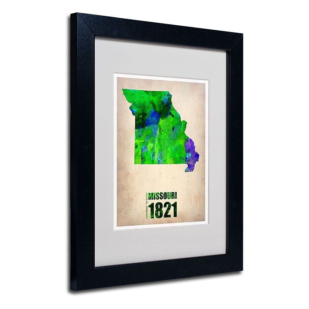 Trademark Fine Art 'Missouri Watercolor Map' 11" x 14" Black Frame Art