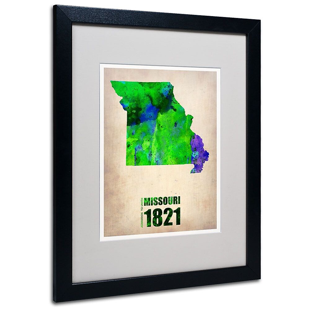 Trademark Fine Art 'Missouri Watercolor Map' 16" x 20" Black Frame Art