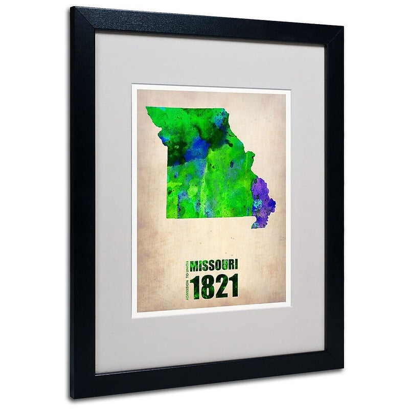 Trademark Fine Art 'Missouri Watercolor Map' 16" x 20" Black Frame Art