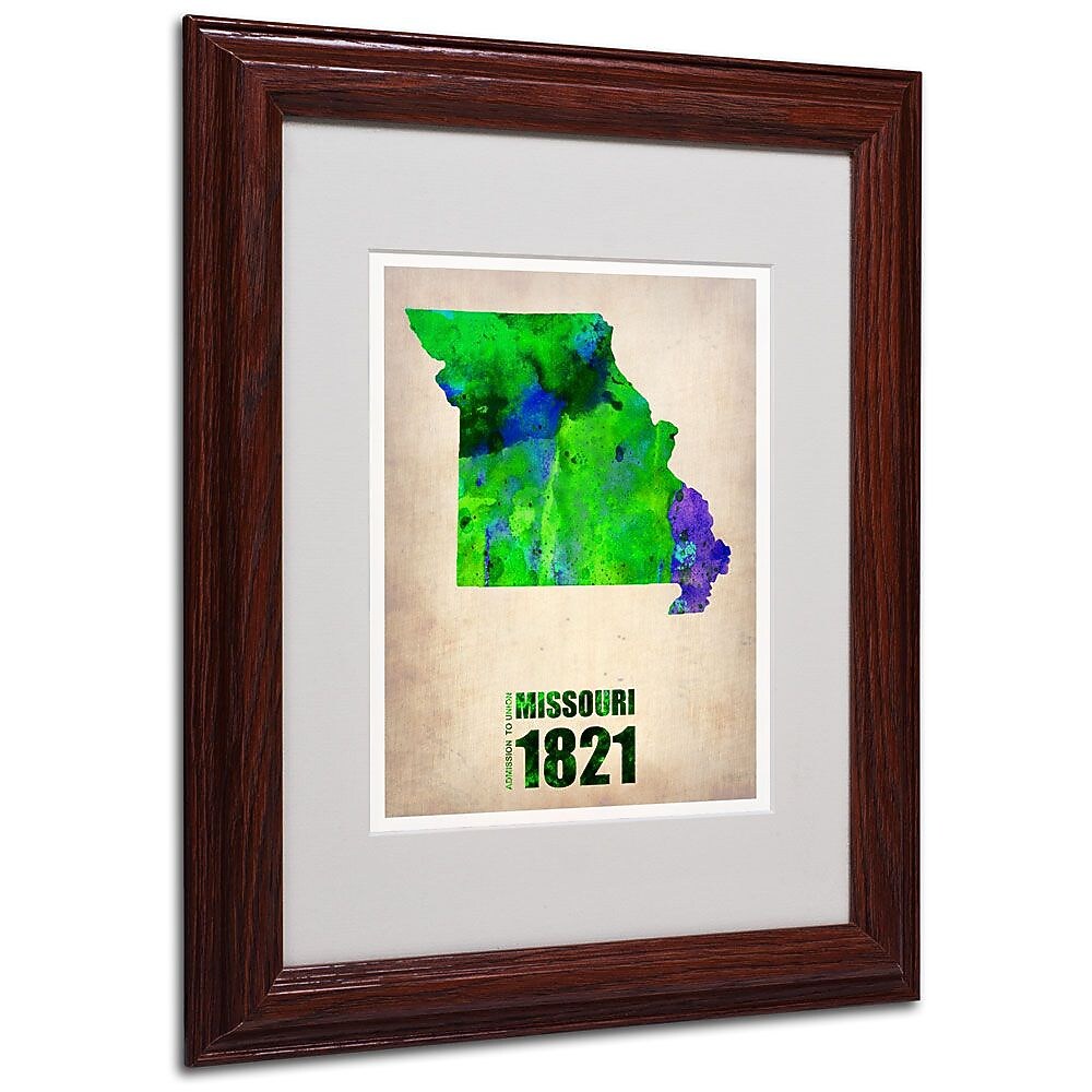 Trademark Fine Art 'Missouri Watercolor Map' 11" x 14" Wood Frame Art