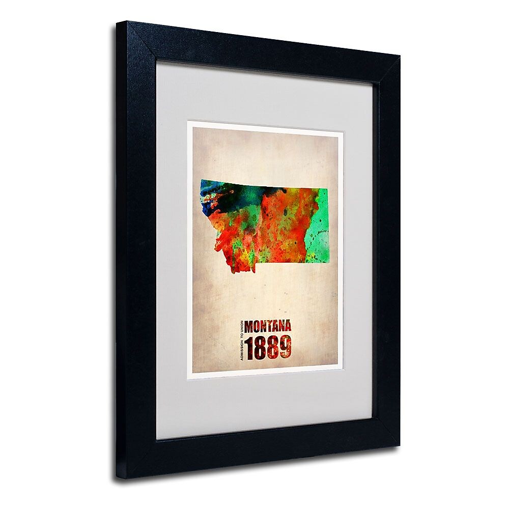 Trademark Fine Art 'Montana Watercolor Map' 11" x 14" Black Frame Art