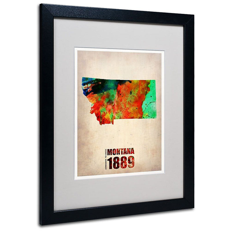 Trademark Fine Art 'Montana Watercolor Map' 16" x 20" Black Frame Art