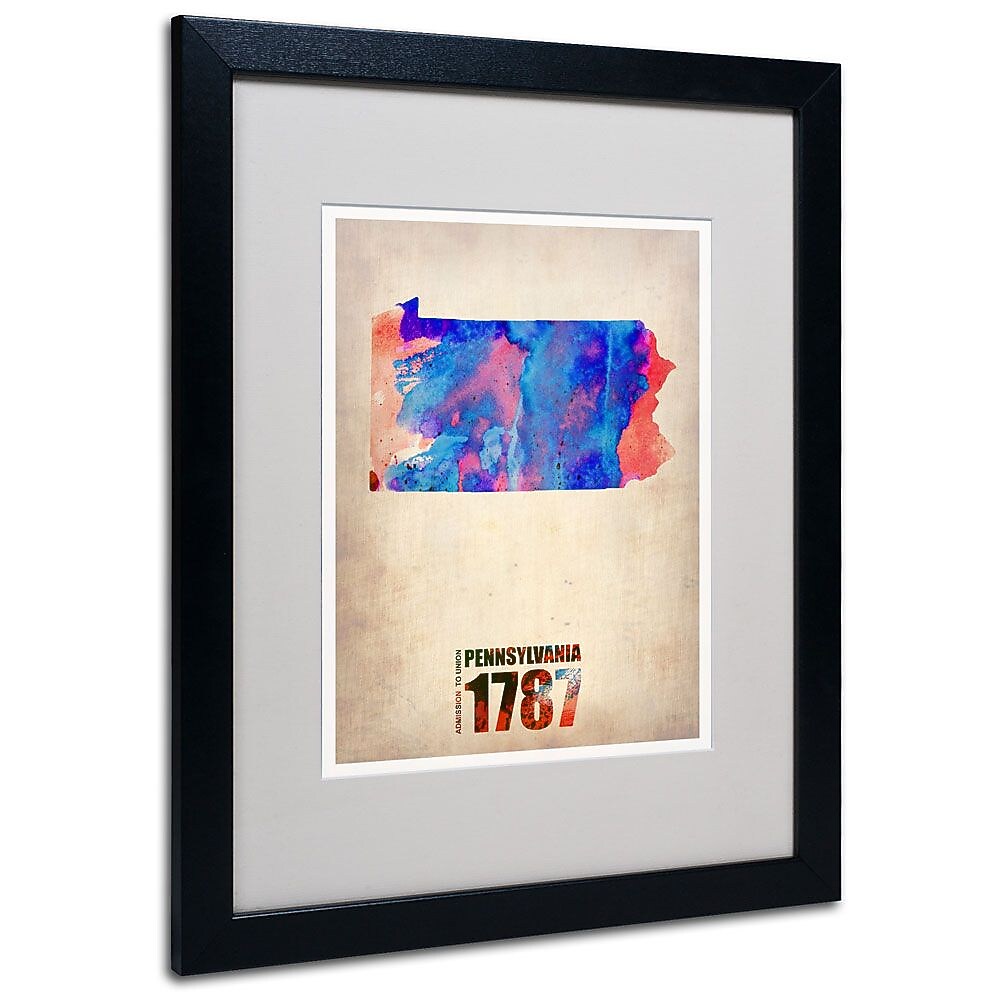 Trademark Fine Art 'Pennsylvania Watercolor Map' 16" x 20" Black Frame Art