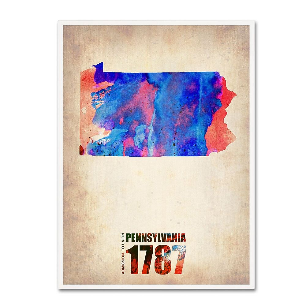 Trademark Fine Art 'Pennsylvania Watercolor Map' 14" x 19" Canvas Art