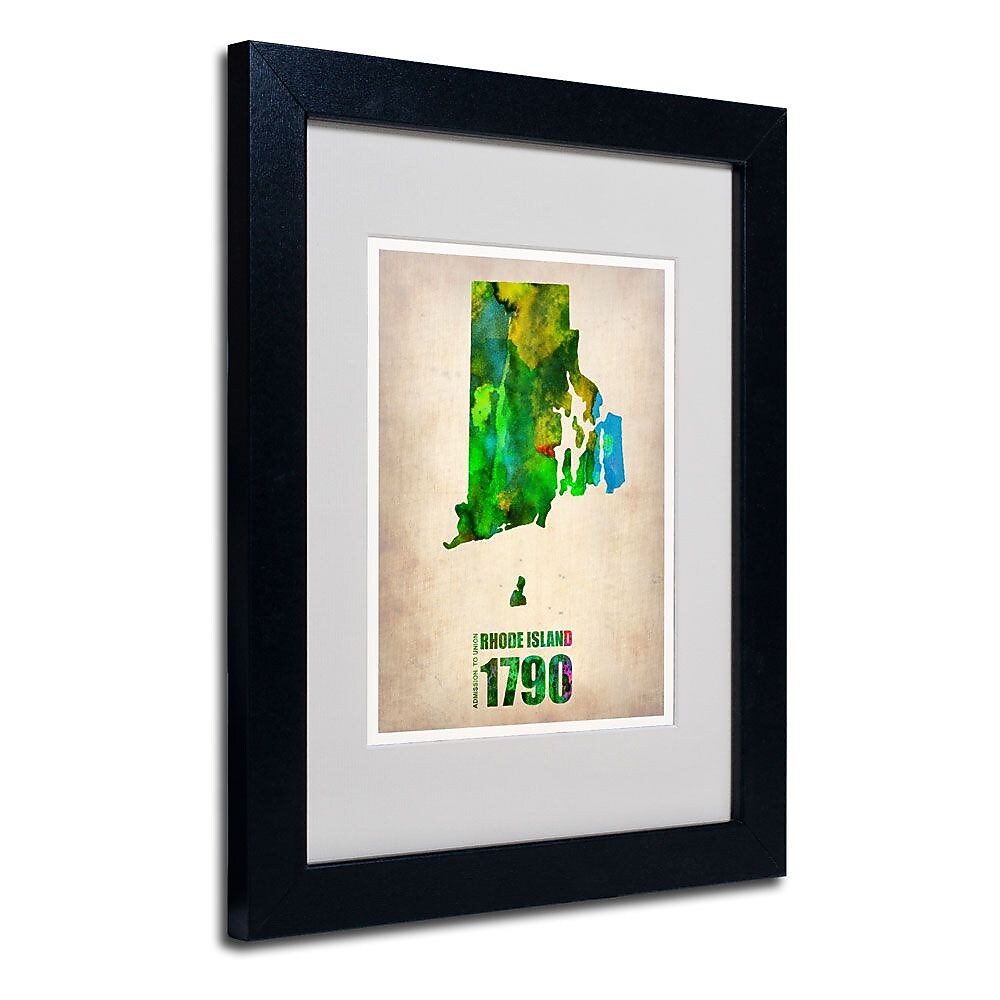 Trademark Fine Art 'Rhode Island Watercolor Map' 11" x 14" Black Frame Art