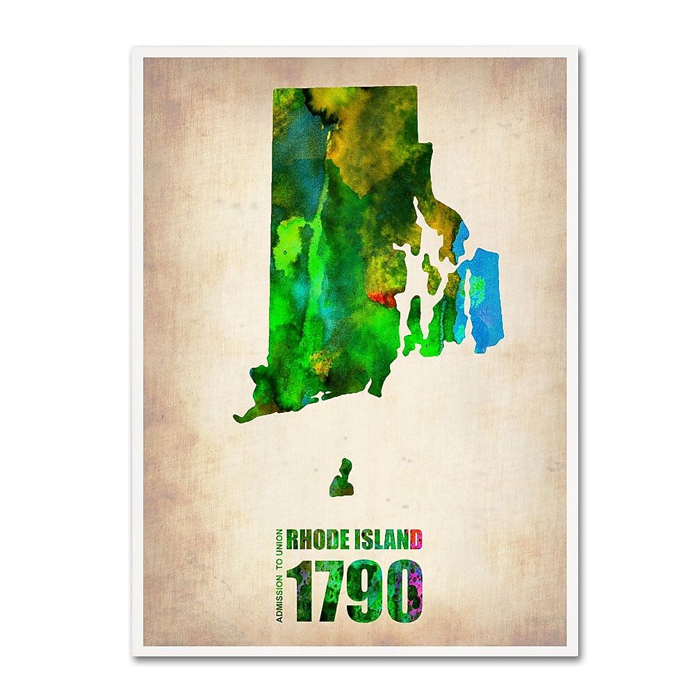 Trademark Fine Art 'Rhode Island Watercolor Map' 35" x 47" Canvas Art