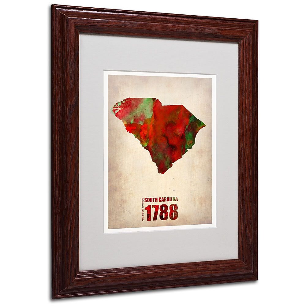 Trademark Fine Art 'South Carolina Watercolor Map' 11" x 14" Wood Frame Art