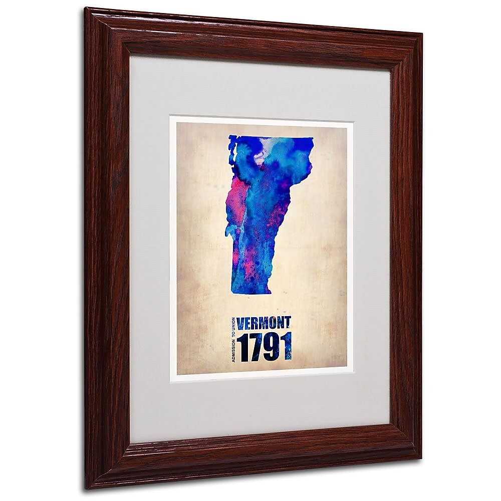 Trademark Fine Art 'Vermont Watercolor Map' 11" x 14" Wood Frame Art