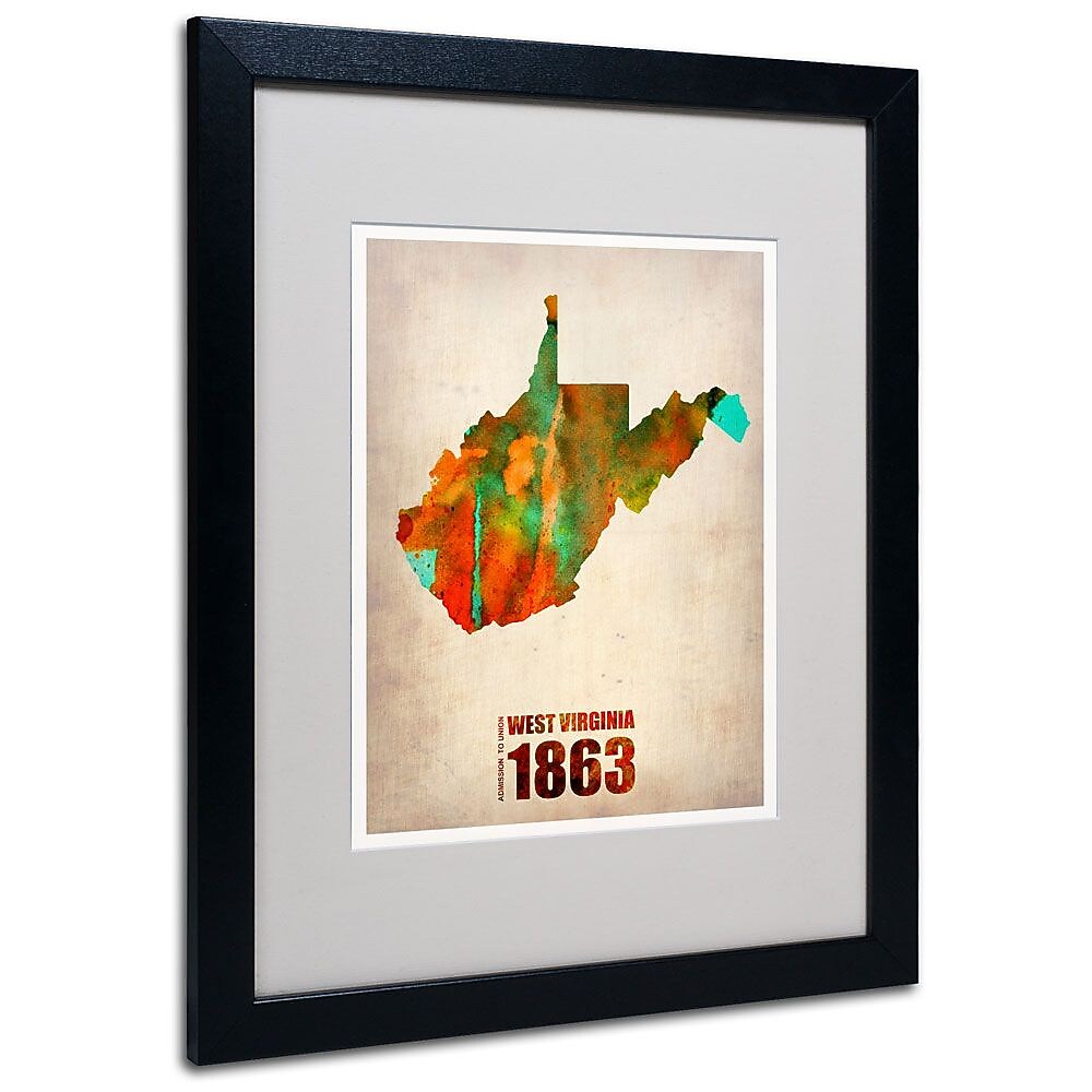 Trademark Fine Art 'West Virginia Watercolor Map' 16" x 20" Black Frame Art