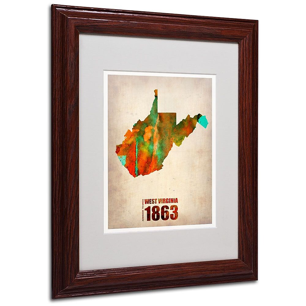 Trademark Fine Art 'West Virginia Watercolor Map' 11" x 14" Wood Frame Art