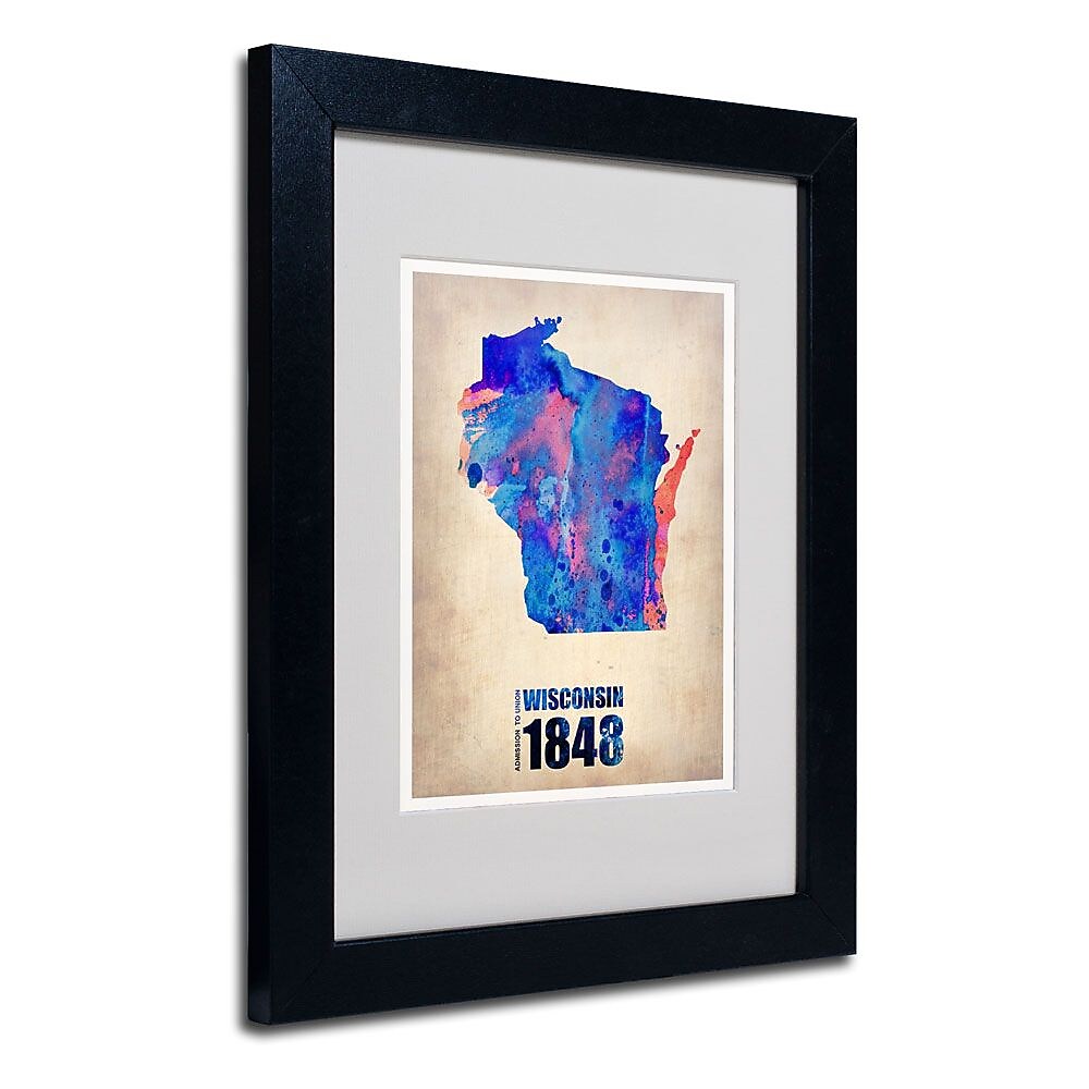 Trademark Fine Art 'Wisconsin Watercolor Map' 11" x 14" Black Frame Art