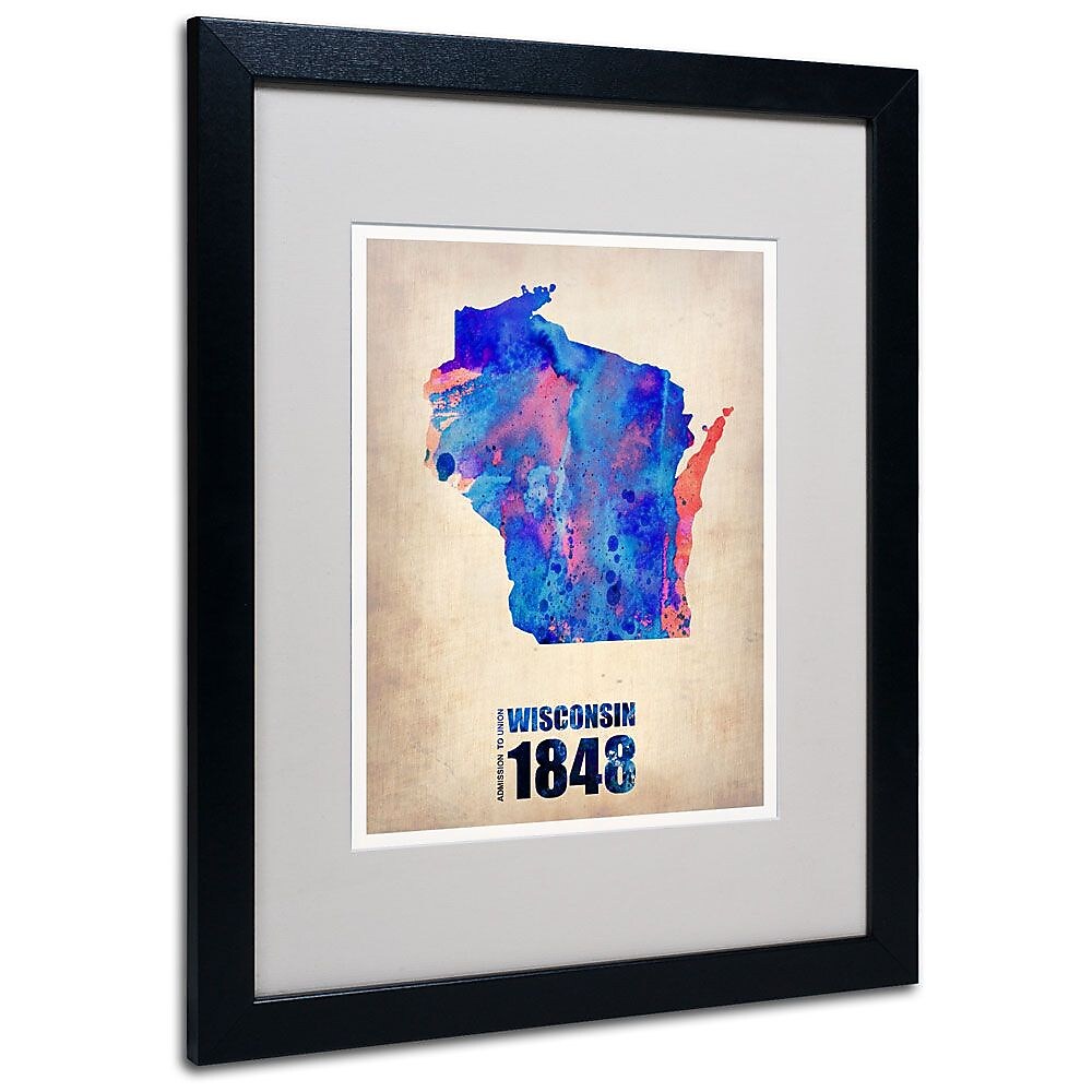 Trademark Fine Art 'Wisconsin Watercolor Map' 16" x 20" Black Frame Art