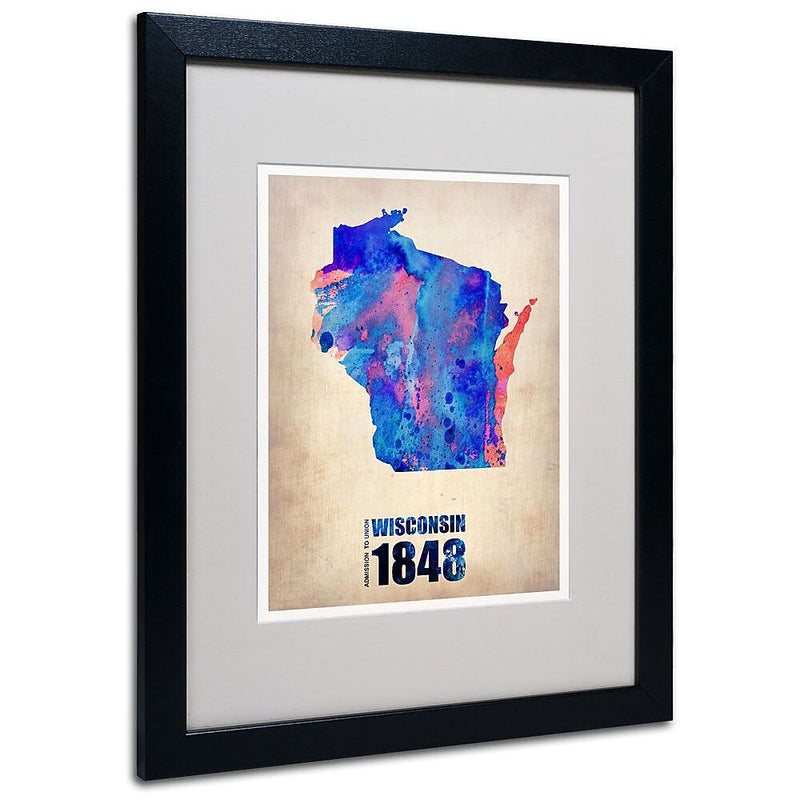 Trademark Fine Art 'Wisconsin Watercolor Map' 16" x 20" Black Frame Art
