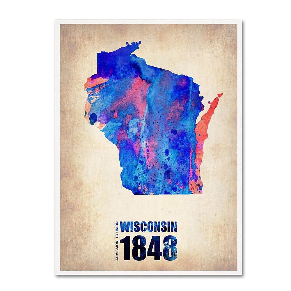 Trademark Fine Art 'Wisconsin Watercolor Map' 14" x 19" Canvas Art