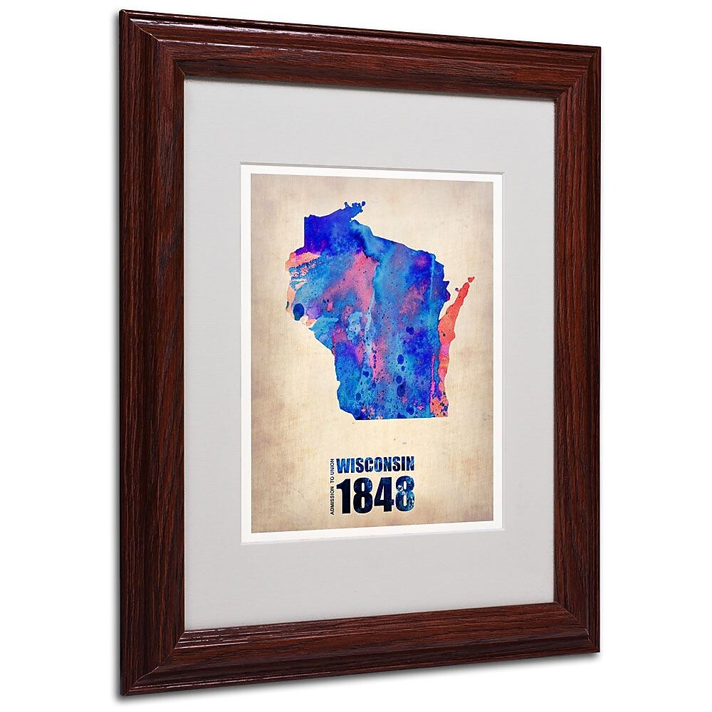 Trademark Fine Art 'Wisconsin Watercolor Map' 11" x 14" Wood Frame Art