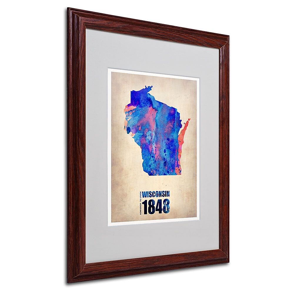 Trademark Fine Art 'Wisconsin Watercolor Map' 16" x 20" Wood Frame Art