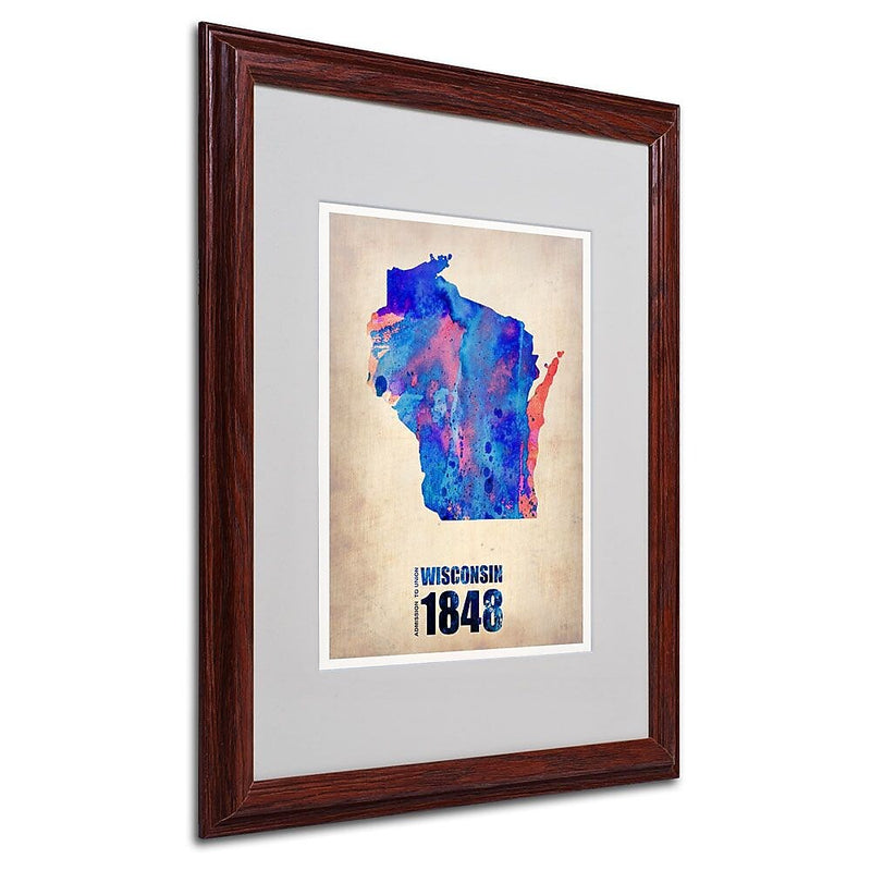 Trademark Fine Art 'Wisconsin Watercolor Map' 16" x 20" Wood Frame Art