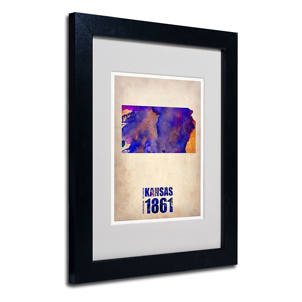 Trademark Fine Art 'Kansas Watercolor Map' 11" x 14" Black Frame Art