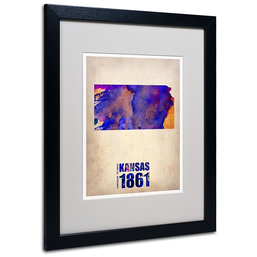 Trademark Fine Art 'Kansas Watercolor Map' 16" x 20" Black Frame Art
