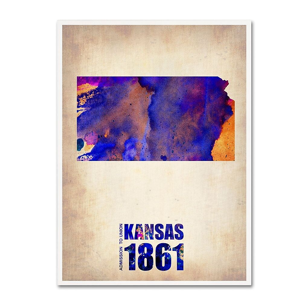 Trademark Fine Art 'Kansas Watercolor Map' 18" x 24" Canvas Art
