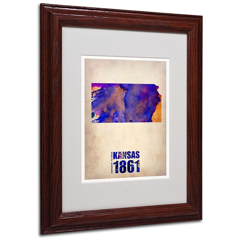 Trademark Fine Art 'Kansas Watercolor Map' 11" x 14" Wood Frame Art