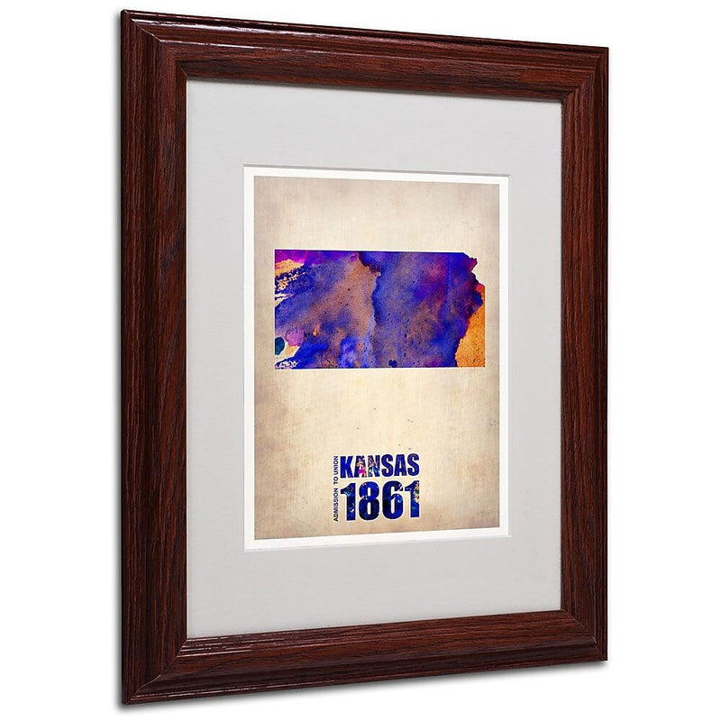 Trademark Fine Art 'Kansas Watercolor Map' 11" x 14" Wood Frame Art