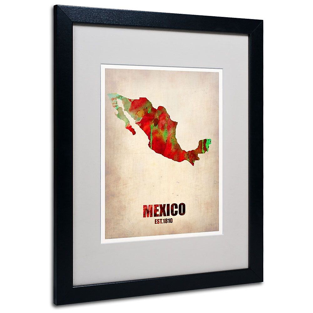 Trademark Fine Art 'Mexico Watercolor Map' 16" x 20" Black Frame Art