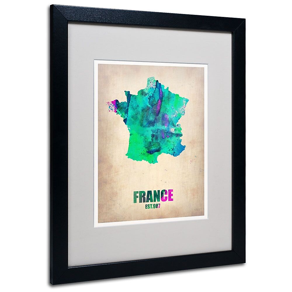 Trademark Fine Art 'France Watercolor Map' 16" x 20" Black Frame Art