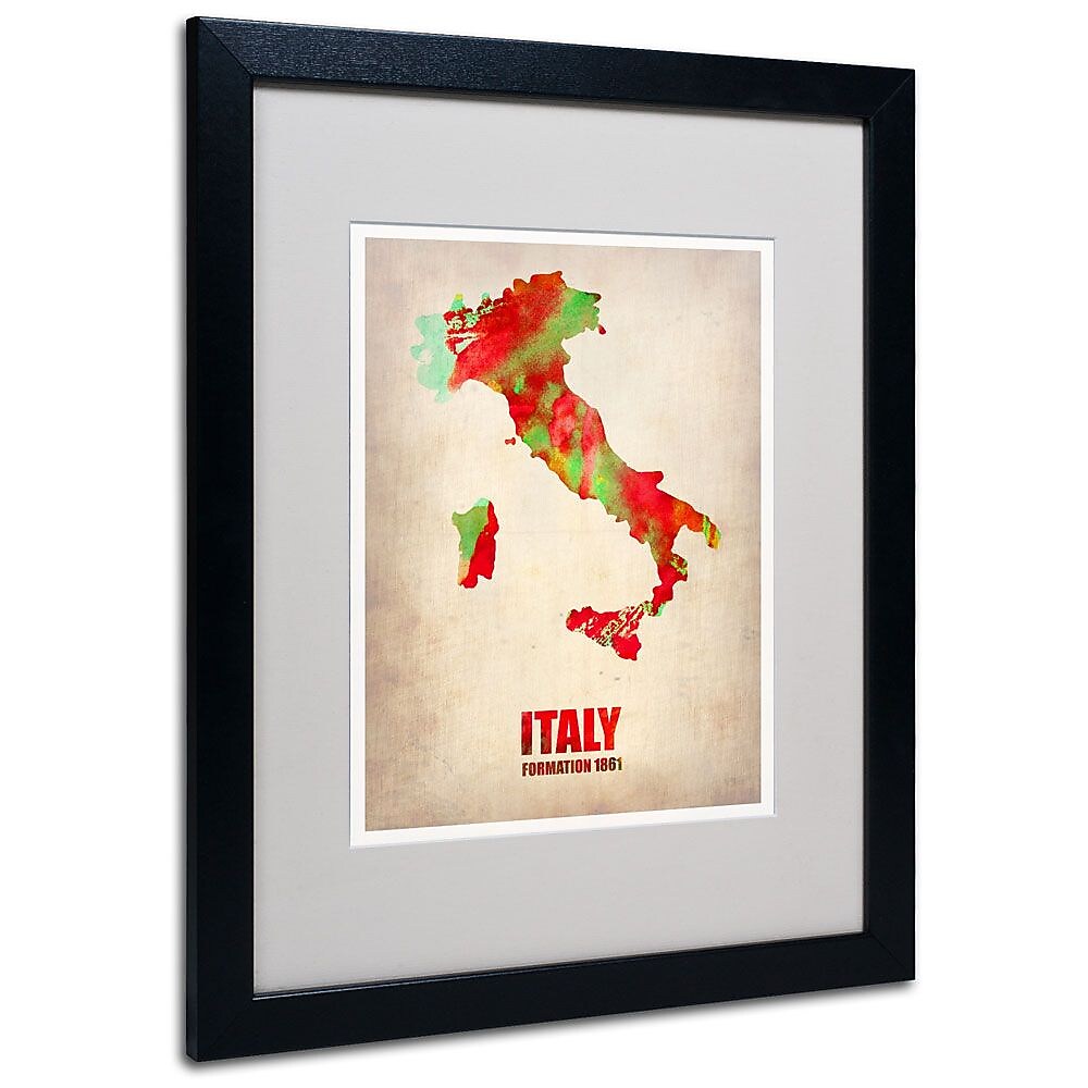 Trademark Fine Art 'Italy Watercolor Map' 16" x 20" Black Frame Art