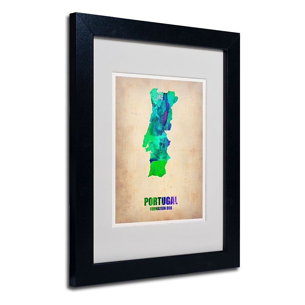 Trademark Fine Art 'Portugal Watercolor Map' 11" x 14" Black Frame Art