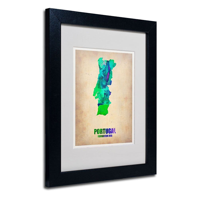 Trademark Fine Art 'Portugal Watercolor Map' 11" x 14" Black Frame Art