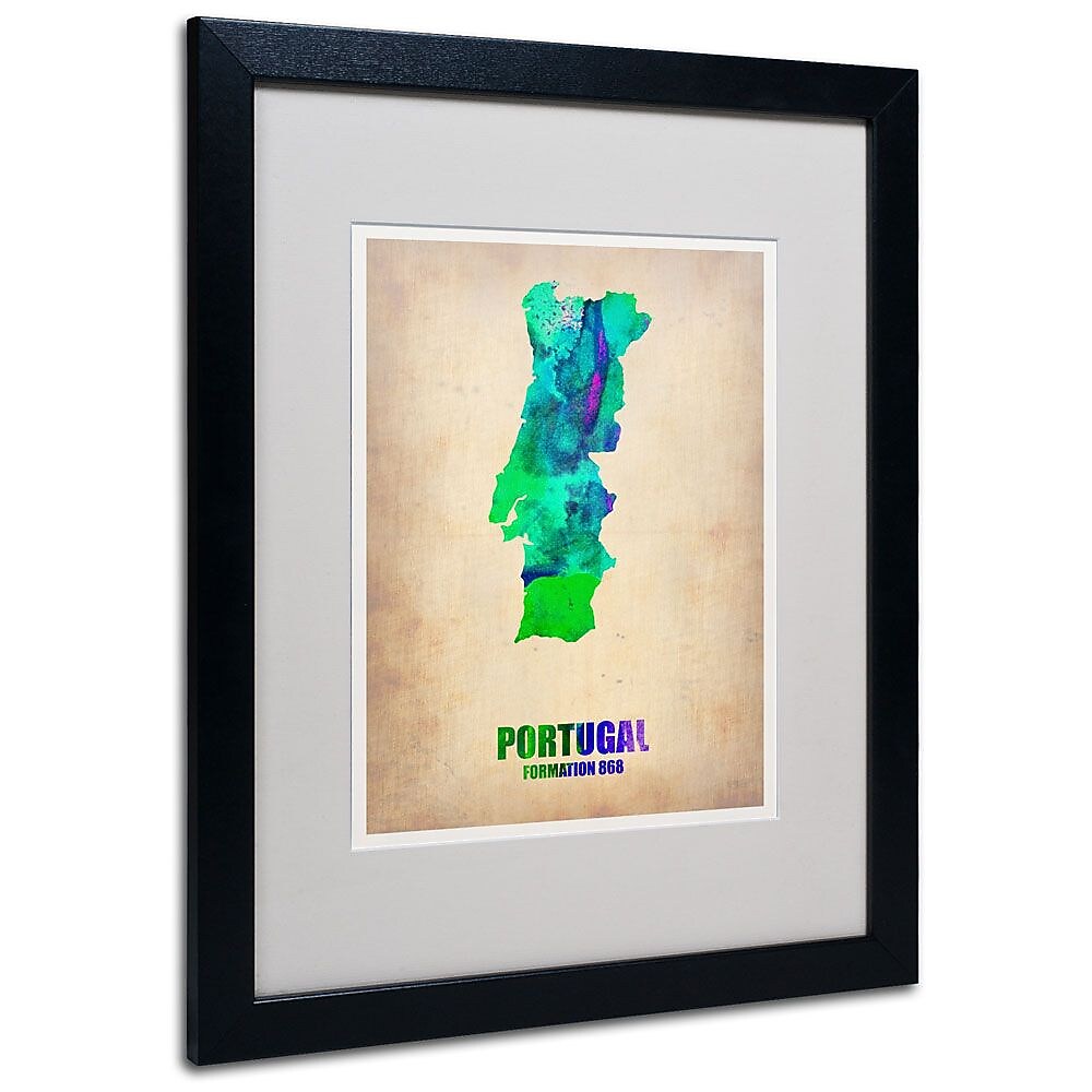 Trademark Fine Art 'Portugal Watercolor Map' 16" x 20" Black Frame Art