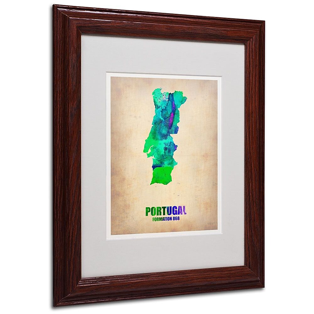 Trademark Fine Art 'Portugal Watercolor Map' 11" x 14" Wood Frame Art