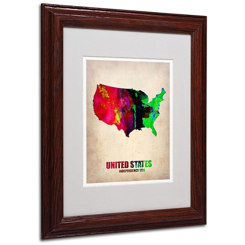Trademark Fine Art 'United States Watercolor Map' 11" x 14" Wood Frame Art
