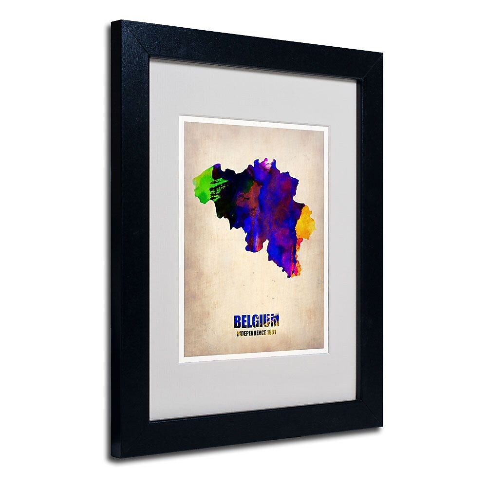 Trademark Fine Art 'Belgium Watercolor Map' 11" x 14" Black Frame Art
