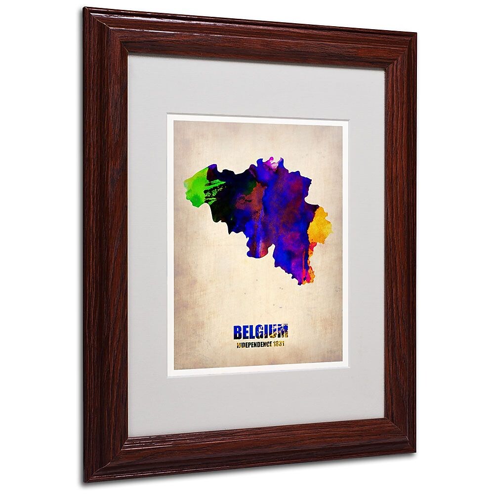 Trademark Fine Art 'Belgium Watercolor Map' 11" x 14" Wood Frame Art
