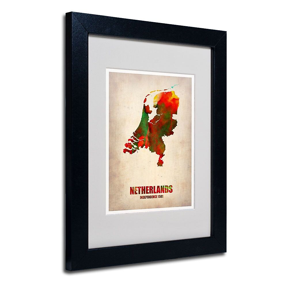 Trademark Fine Art 'Netherlands Watercolor Map' 11" x 14" Black Frame Art