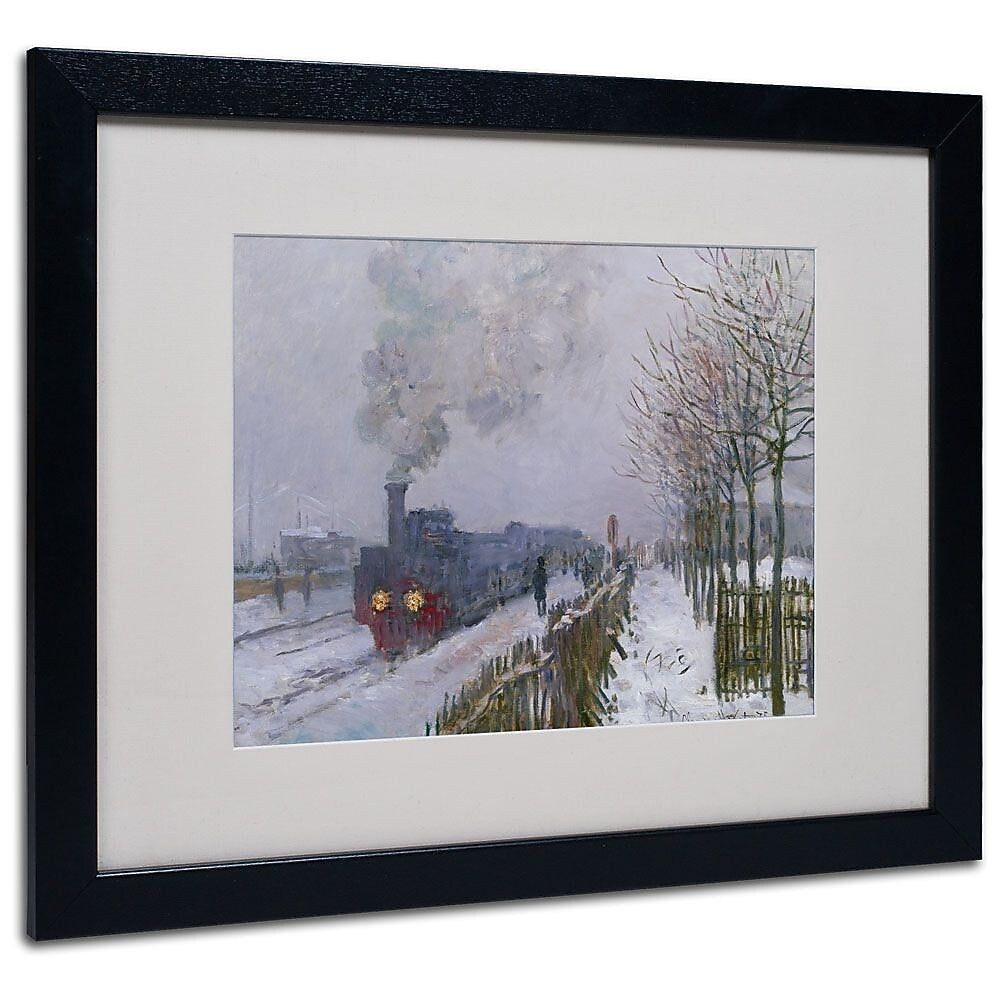 Trademark Fine Art 'Train In the Snow' 16" x 20" Black Frame Art