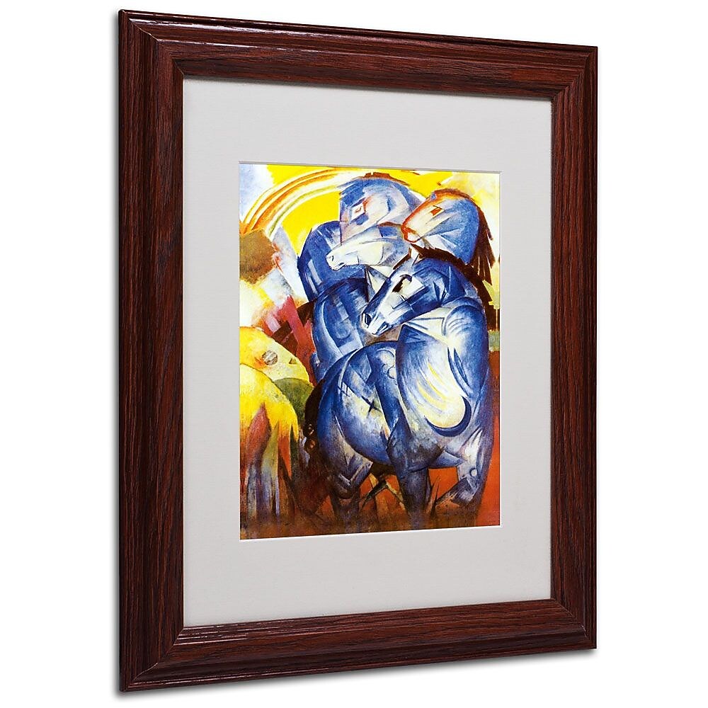 Trademark Fine Art 'A Tower of Blue Horses' 11" x 14" Wood Frame Art