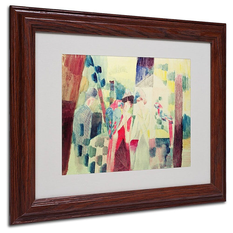 Trademark Fine Art 'Two Women and a Man With Parrots' 11" x 14" Wood Frame Art
