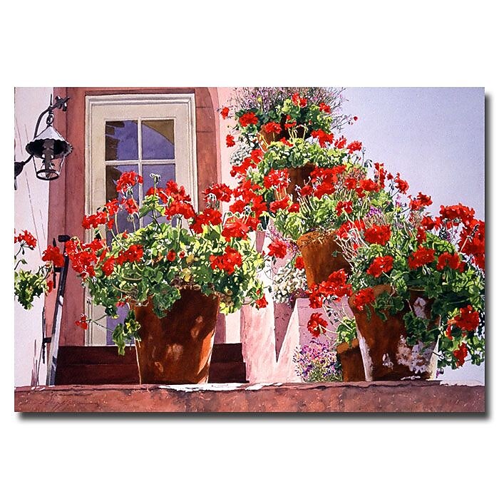 Trademark Fine Art 'Geraniums on the Stairs' 30" x 47" Canvas Art
