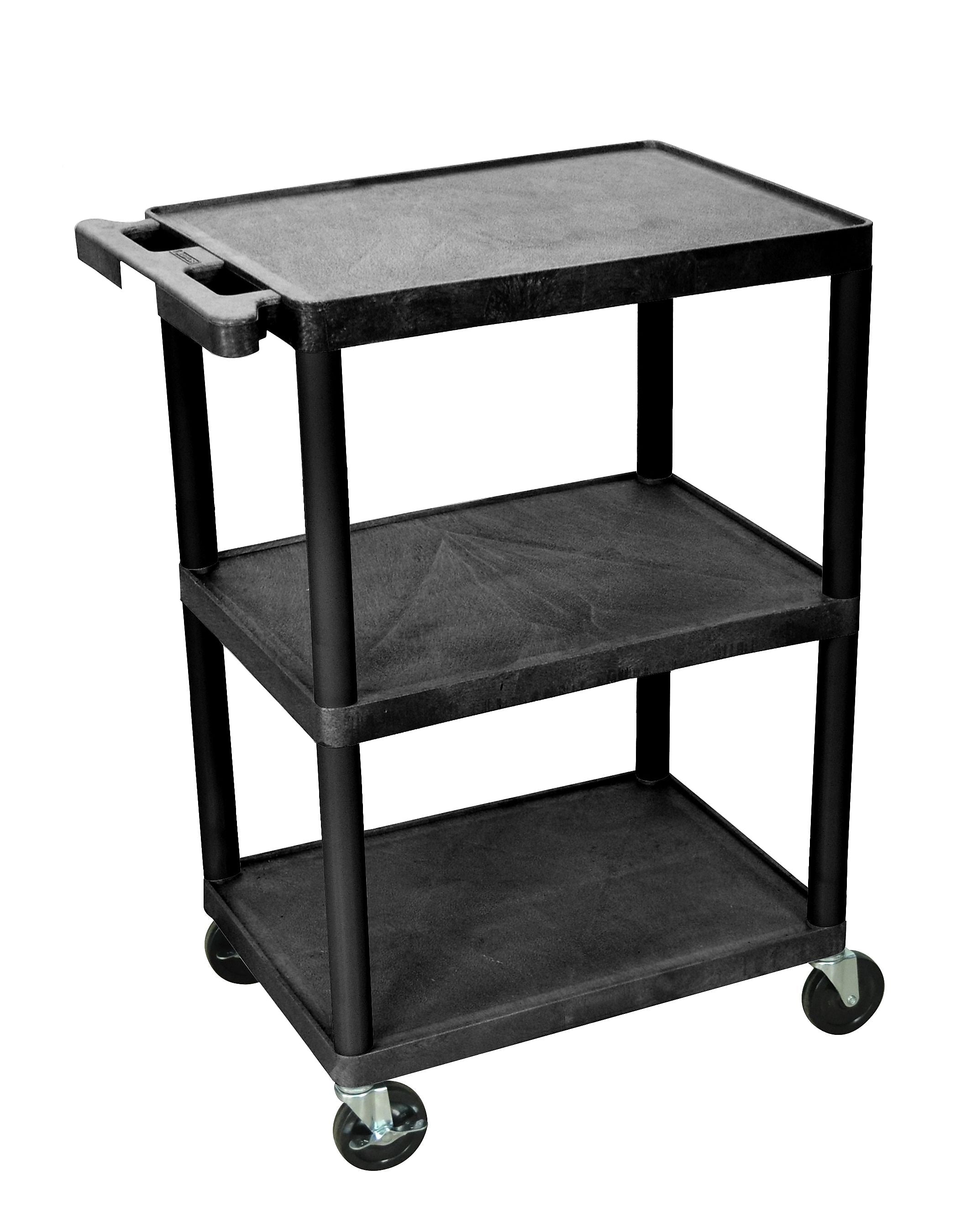 Luxor 3-Shelf Plastic/Poly Mobile Utility Cart with Lockable Wheels, Black (HE34-B)