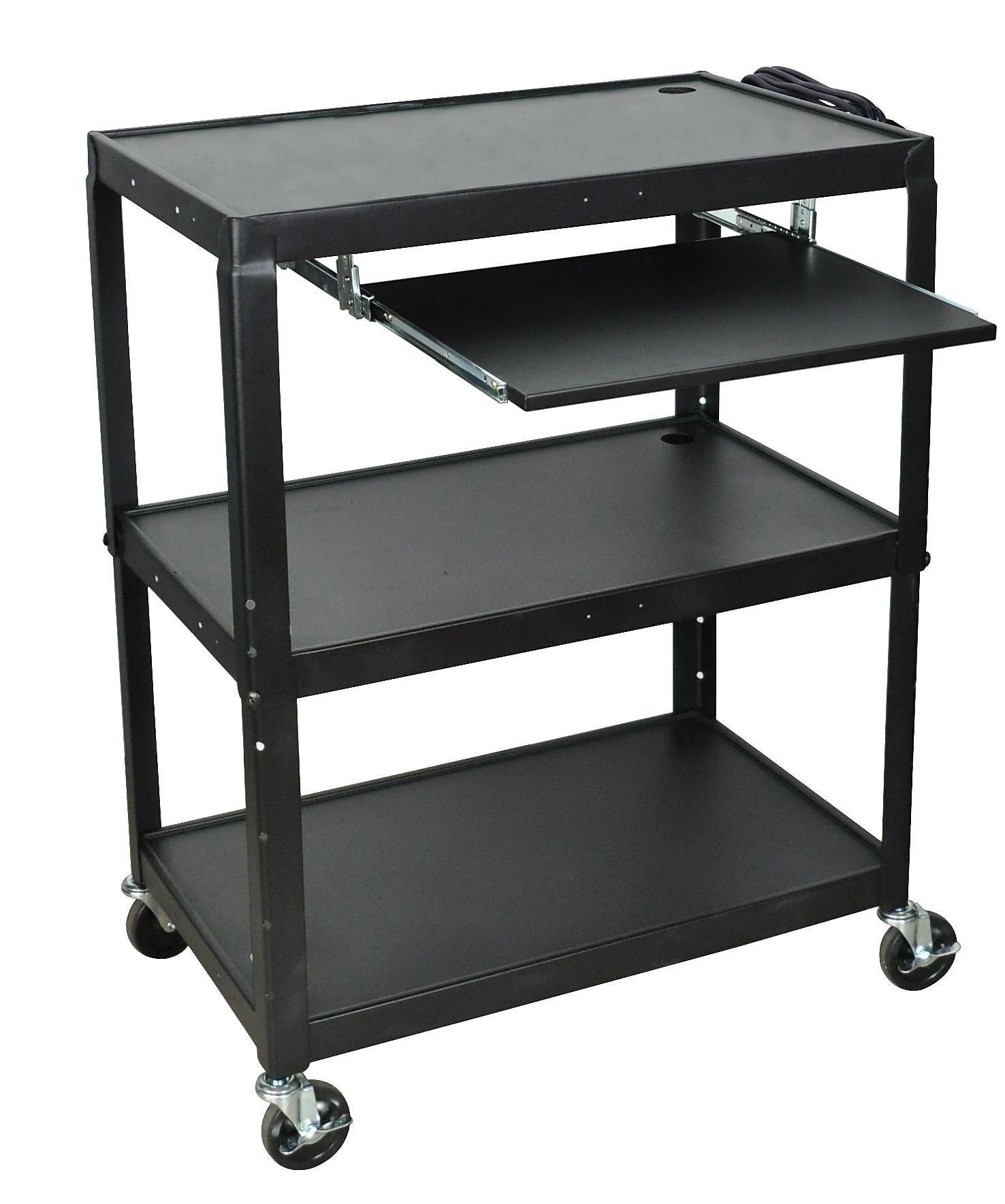 Luxor 3-Shelf Metal Mobile A/V Cart with Lockable Wheels, Black (AVJ42XLKB)