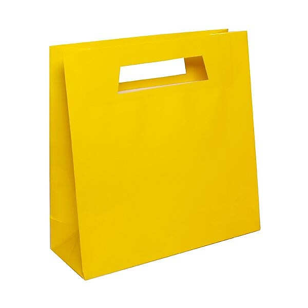 JAM Paper Heavy Duty Die Cut Glossy Gift Bags, 15" x 15" x 5.5", Yellow, 100 Bags/Carton (895DCYE100)