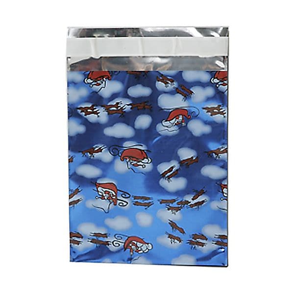 JAM Paper 6.25 x 7.875 Open End Catalog Foil Envelopes with Self-Adhesive Closure, Blue Santa, 25/Pack (1333327)