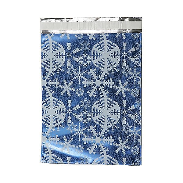 JAM Paper 9 x 12 Open End Catalog Foil Envelopes with Self-Adhesive Closure, Blue with White Snowflakes, 100/Pack (01323320B)